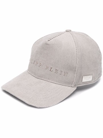Philipp Plein - slogan-patch corduroy cap - unisex - Cotton - One Size - Grey