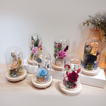 日系永生花LED玻璃罩夜燈/永生花/玫瑰花/擺飾/花禮/禮物/開幕
