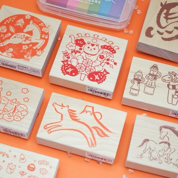 [SUMI選物] 手帳印章 新年印章 可愛印章 KODOMO 印章 橡皮章 木頭印章 開運印章 生肖印章 [招財貓/馬]