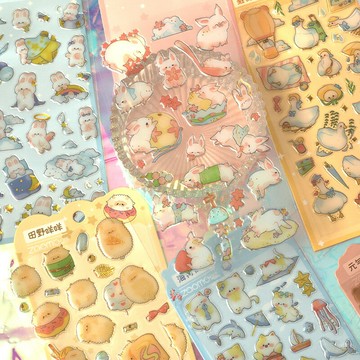 奇妙玩偶貼紙 滴膠水晶手賬裝飾咕卡手機殼立體貼畫可愛女孩兒童素材ins風綿羊小熊兔子高顏值電腦行李箱貼貼