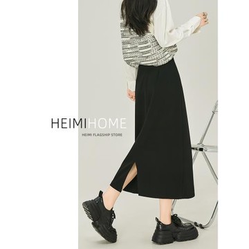 黑色西裝半身裙女春夏秋后開叉直筒長裙小個子中長款a字包臀裙潮