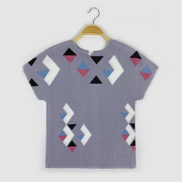 【米蘭精品】短袖T恤褶皺上衣-彈力印花圓領透氣三宅女裝4色74cg64