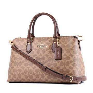 COACH Georgia 緹花LOGO防刮拉鍊手提斜背二用包-棕褐