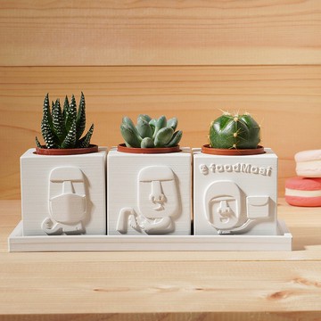 【客製化禮物】防疫摩艾 | 多肉植物水泥盆栽4件組 | 開幕禮