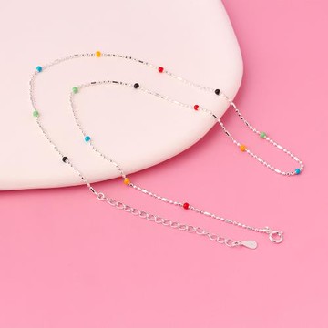 小彩珠925銀項鏈女彩色豆豆簡約時尚氣質百搭細短款鎖骨鏈頸鏈