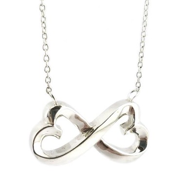 九五成新--TIFFANY 925純銀-雙Loving Heart愛心交織墜飾項鍊