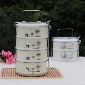 搪瓷3/4層便當盒加厚琺瑯食籃保鮮碗學生吃飯碗多層帶飯盒午餐盒