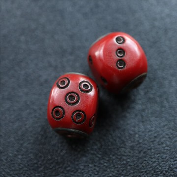 藏傳料器吉祥天母骰子配珠藏民手工雕刻鑲嵌紫銅吉祥天母骰子配珠1入