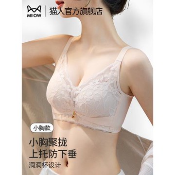 貓人內衣女聚攏小胸顯大升杯無鋼圈收副乳防下垂軟支撐蕾絲文胸罩