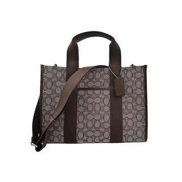 COACH 紅楓木色C LOGO PVC拼接紅橡木色皮革手提/斜背立體方包(大款)