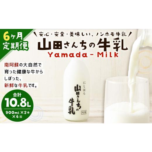 ふるさと納税 熊本県 西原村 山田さんちの牛乳 2本セット 900ml×2本 計6回 合計10.8L ノンホモ牛乳 牛乳