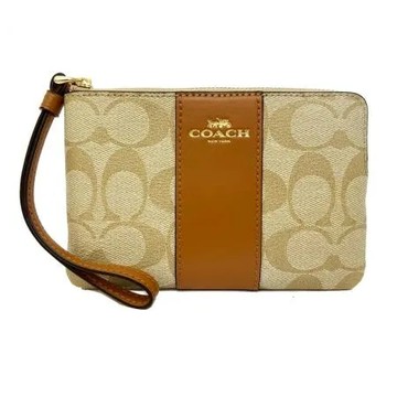 【COACH】C LOGO直紋零錢包/手拿包(奶茶/米白)