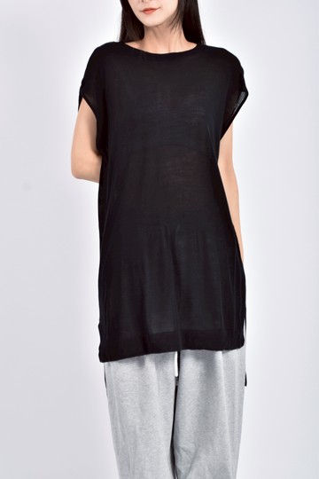 (M) a la sha針織純天絲棉長版無袖黑色短袖上衣