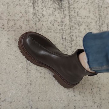 馬丁靴女真皮棕色秋冬機車馬丁靴