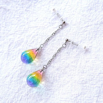 彩虹水滴耳環/耳夾 抗過敏醫療鋼