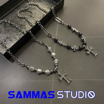 SAMMAS 🔥限時下殺 十字架項錬 珍珠拼接項鏈鈦鋼項鍊男小眾嘻哈甜酷女鎖骨鏈設計感衛衣鏈 穿搭配件