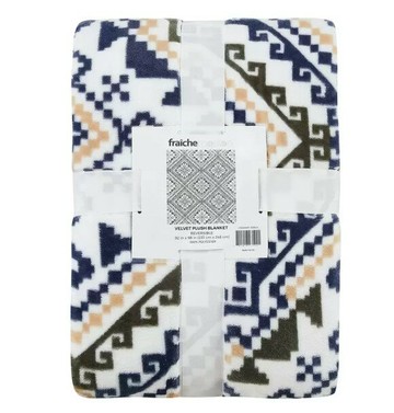 Fraiche Maison 柔暖印花毯 233公分 X 248公分 藍白幾何格紋
