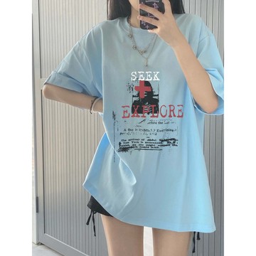 【PRPN】100%純棉 女 t恤短袖 寬鬆短袖 落肩上衣 夏日穿搭 ins 風衣服