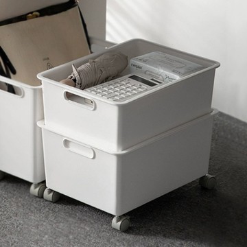 日本霜山 寬款PP置物收納籃(附蓋&滑輪)-15L