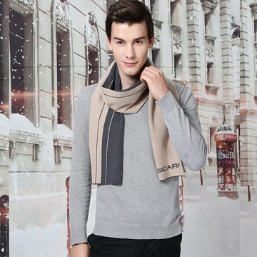 純羊毛圍巾男披肩-拼色針織提花保暖配件情人節生日禮物3色74bl34【獨家進口】【米蘭精品】