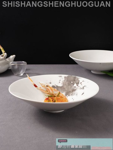 特色餐具 餐盤 可開發票 創意陶瓷餐廳會所商用西餐點心碗沙拉碗湯碗面碗白色圓形法餐餐具