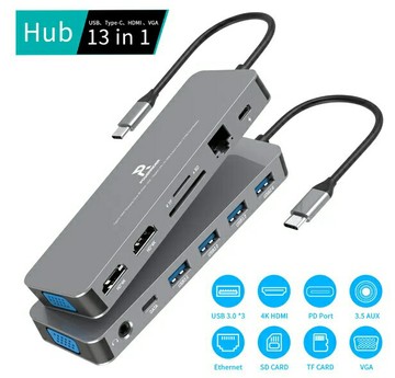 PowerRider HB-P13 十三合一PD充電傳輸集線器 鈦金灰