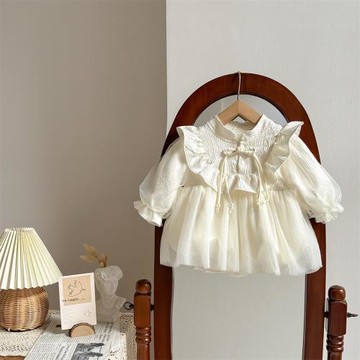 嬰兒衣服春裝宮廷風哈衣女寶寶甜美可愛網紗盤扣長袖新生兒包屁衣