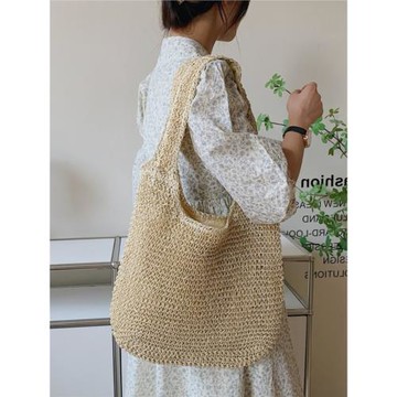 草編包女2025新款夏季海邊度假沙灘包單肩包小眾簡約大容量編織包