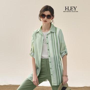 ILEY伊蕾 粗細條紋寬鬆長版襯衫(綠；M-2L)