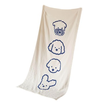 沐慕家居 純棉吸水紗布 70*140cm  白底藍字狗狗  1條