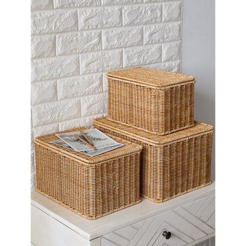 仿藤編織收納箱子 臥室有蓋衣物整理箱 家用收納盒子儲物箱北歐風