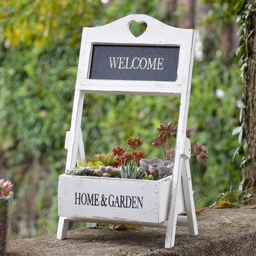 美式鄉村木質多肉花盆 復古WELCOME歡迎光臨折疊迷你花架子