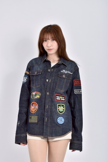 (M) hater丹寧牛仔質感棉質純棉燙貼布章藍色外套