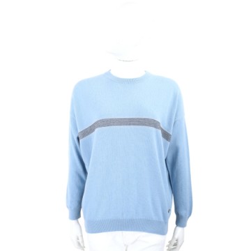 Andre Maurice 金蔥編織拼接水藍色喀什米爾針織羊毛衫
