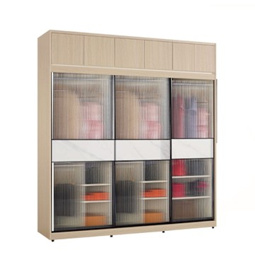 文創集 維爾泰玻璃岩板7尺鋁框加高衣櫃組合(吊衣桿x5＋內多分層格)-182x60x236cm免組