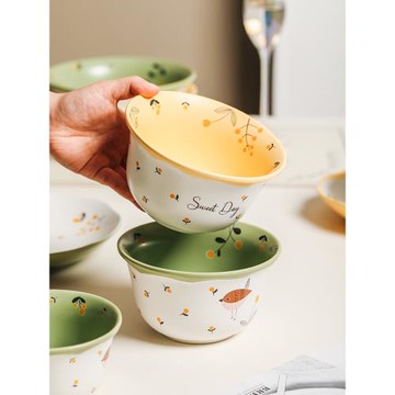 家用吃飯碗高級感啞光陶瓷圓形面碗沙拉碗高顏值奶油色湯碗田園風