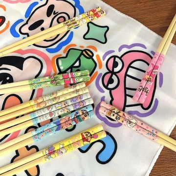 臺灣-出貨🔥可愛ins蠟筆小新大合集系列卡通少女防滑學生家用竹木筷子餐具