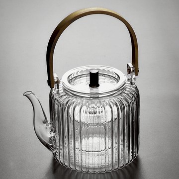 耐熱玻璃煮茶器花茶蒸茶器燒水壺黑茶電陶爐茶爐大號竹把提梁壺