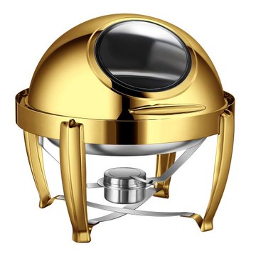 酒店餐廳自助餐爐6L圓形不銹鋼加熱火鍋湯盆可視保溫全翻蓋早餐爐