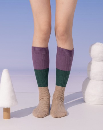 學院風撞色粗針織長筒襪(兩色)