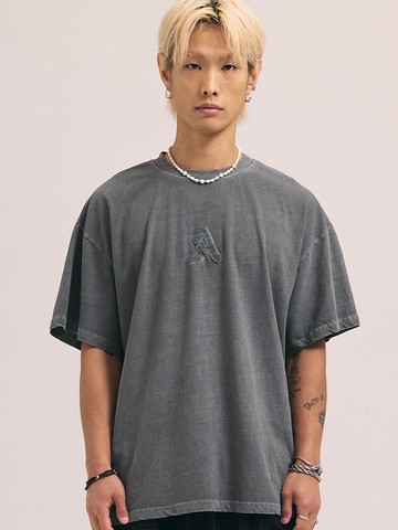 Signature Embroidery Pigment Half T-shirt_Charcoal
