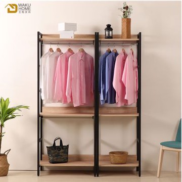 WAKUHOME 瓦酷家具格萊斯原切木工業風4.6尺雙吊+單吊多功能衣櫃-寬140*深44*高196