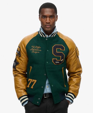 Superdry Men's College Varsity Patched Bomber Jacket Green Size: Xxl