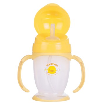 PiYOPiYO小鴨吸管型訓練杯雙頭吸管設計防塵衛生符合人體工學設計  200ml  1個  黃色