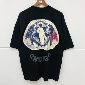 kanye歐美嘻哈半袖三神油畫侃爺同款短袖Fog高街風純棉T恤寬松潮