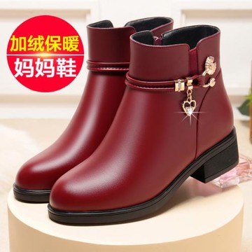 媽媽棉鞋真皮軟底短靴加絨加厚冬季女鞋子中老年防滑保暖女士皮鞋