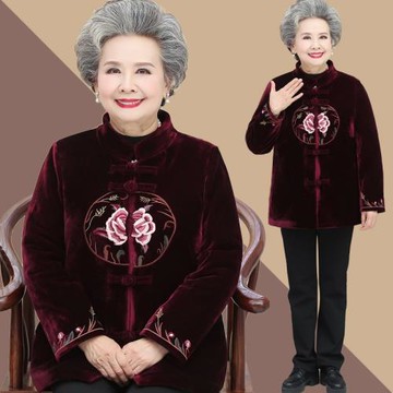 中老年人秋冬裝女唐裝外套70歲80奶奶短款棉襖老太太春秋婚宴衣服