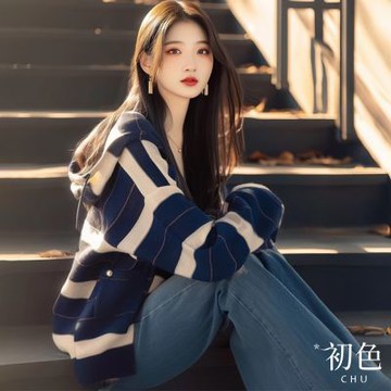 初色 慵懶風休閒寬鬆撞色條紋連帽衛衣上衣女上衣-多色條紋-16373(M-XL可選)