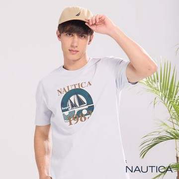 Nautica 官方旗艦 男裝 涼感抑菌學院航海風短袖T恤-淺藍色
