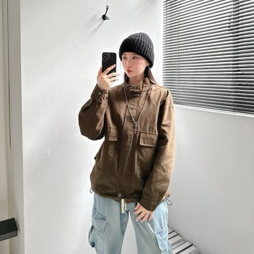 【PAGANS STORE】韓國 復古 古著 小高領 素繩 工裝 口袋 技能 素面 長袖 外套